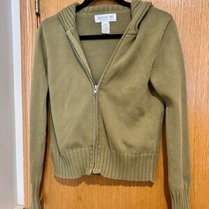 Jones New York Olive Green Zip-Up Hooded Cardigan